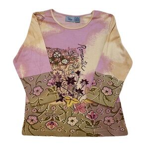 Jane Ashley Romantic Floral Long Sleeve Top - Pink and Beige